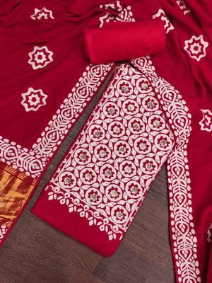 red banarasi cotton smart ceremonial salwar kameez 3