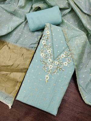 blue banarasi cotton smart ceremonial salwar kameez 3