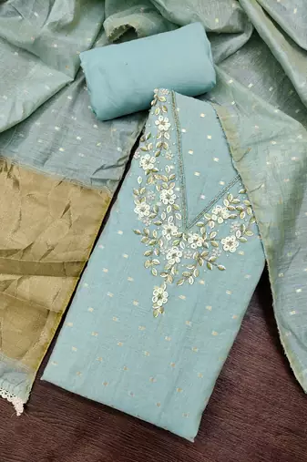 blue banarasi cotton smart ceremonial salwar kameez