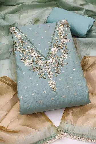 blue banarasi cotton smart ceremonial salwar kameez