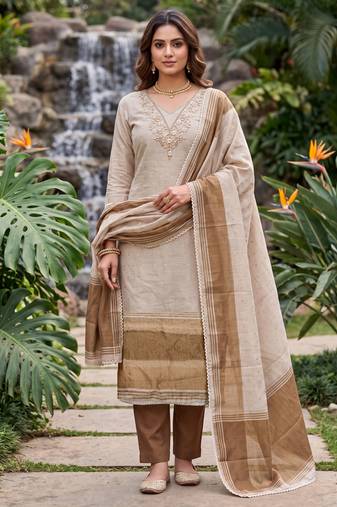 brown banarasi cotton smart ceremonial salwar kameez