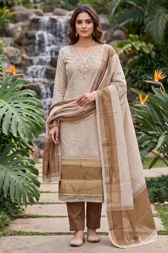 brown banarasi cotton smart ceremonial salwar kameez