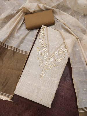 brown banarasi cotton smart ceremonial salwar kameez 3