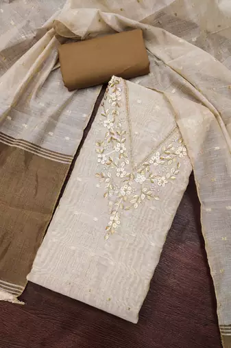 brown banarasi cotton smart ceremonial salwar kameez