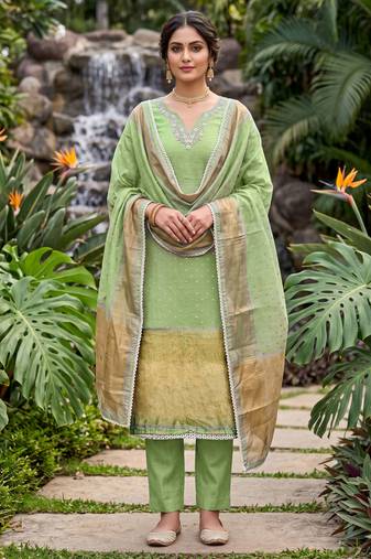 green banarasi cotton smart ceremonial salwar kameez