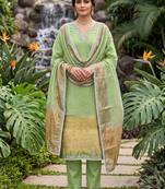 green banarasi cotton smart ceremonial salwar kameez