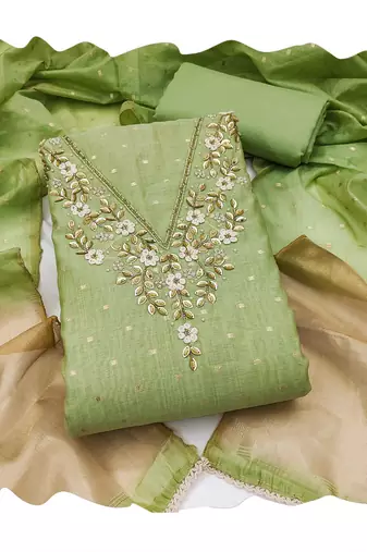 green banarasi cotton smart ceremonial salwar kameez
