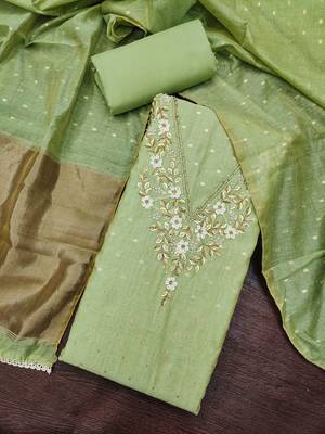green banarasi cotton smart ceremonial salwar kameez 3