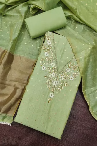 green banarasi cotton smart ceremonial salwar kameez