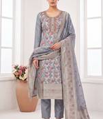 grey banarasi cotton smart ceremonial salwar kameez