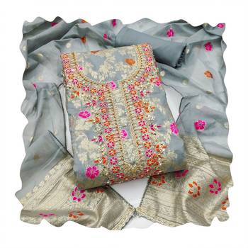 grey banarasi cotton smart ceremonial salwar kameez 2