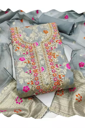 grey banarasi cotton smart ceremonial salwar kameez