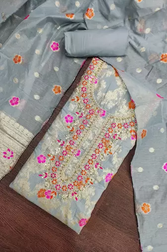 grey banarasi cotton smart ceremonial salwar kameez