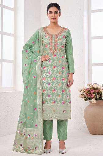 pista banarasi cotton smart ceremonial salwar kameez