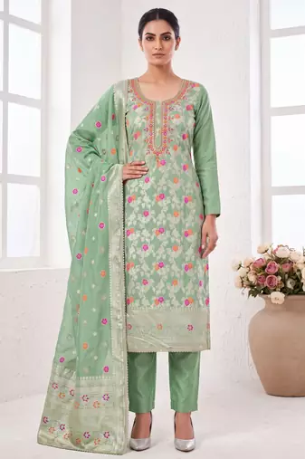pista banarasi cotton smart ceremonial salwar kameez