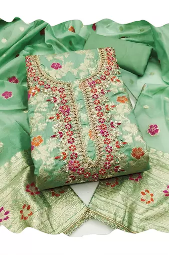 pista banarasi cotton smart ceremonial salwar kameez