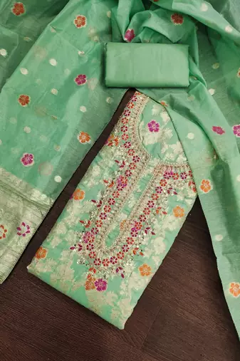 pista banarasi cotton smart ceremonial salwar kameez