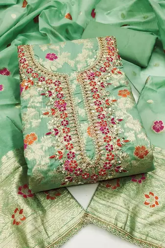pista banarasi cotton smart ceremonial salwar kameez