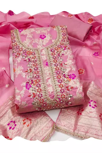 pink banarasi cotton smart ceremonial salwar kameez