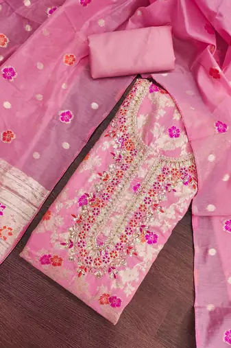 pink banarasi cotton smart ceremonial salwar kameez