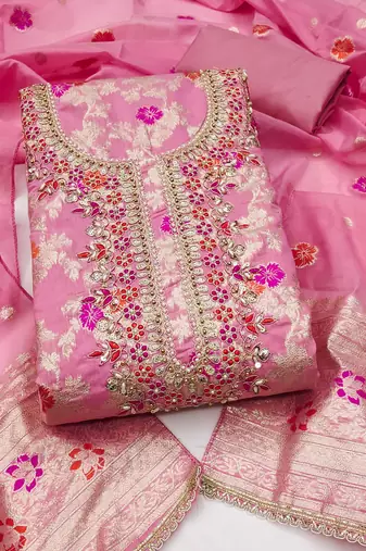 pink banarasi cotton smart ceremonial salwar kameez