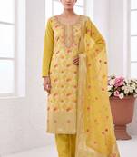 yellow banarasi cotton smart ceremonial salwar kameez