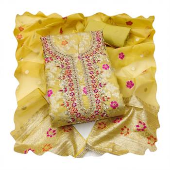 yellow banarasi cotton smart ceremonial salwar kameez 2