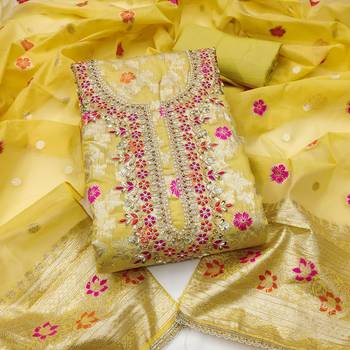 yellow banarasi cotton smart ceremonial salwar kameez 4