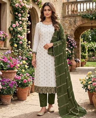 off white vichitra silk fancy partywear suit for girls 1