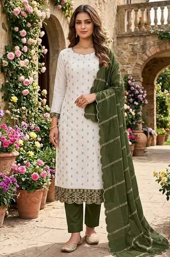 off white vichitra silk fancy partywear suit for girls