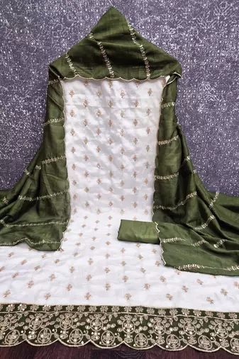 off white vichitra silk fancy partywear suit for girls