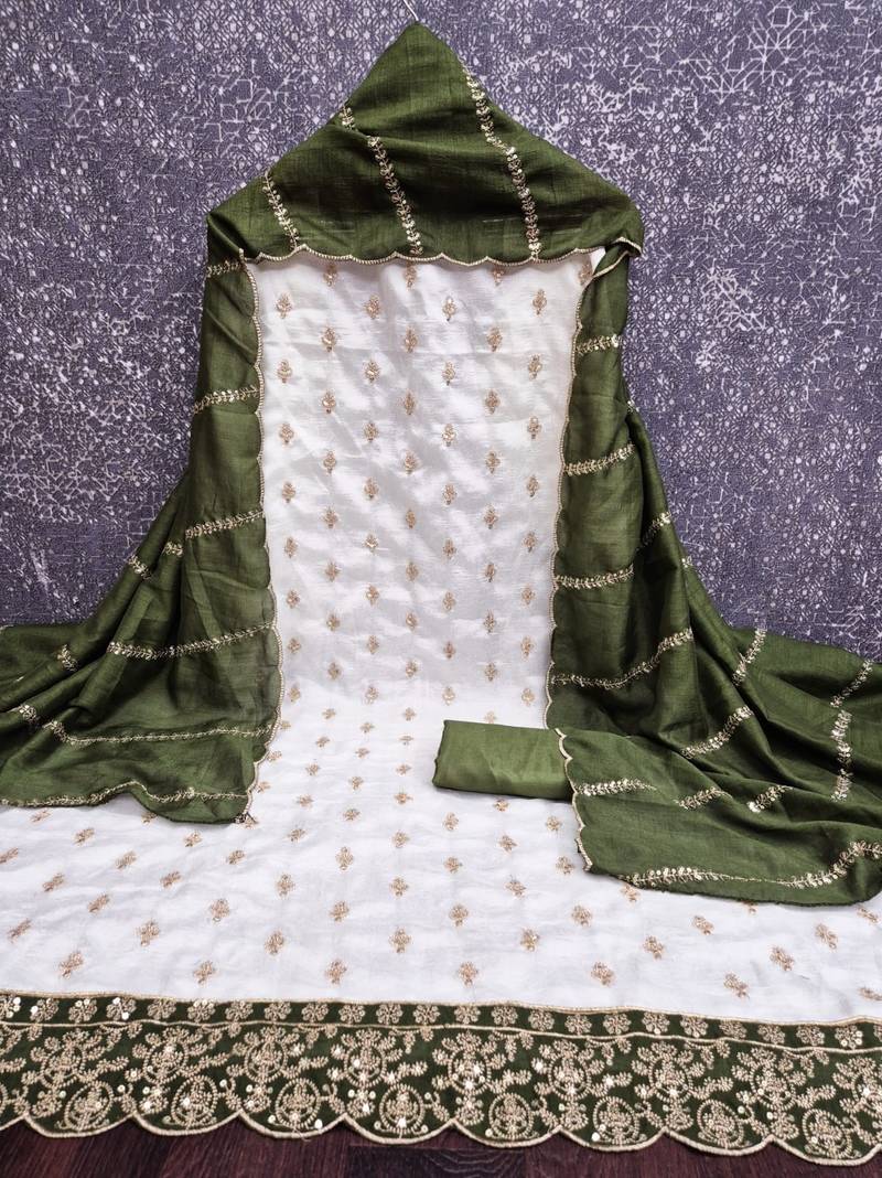 off white vichitra silk fancy partywear suit for girls