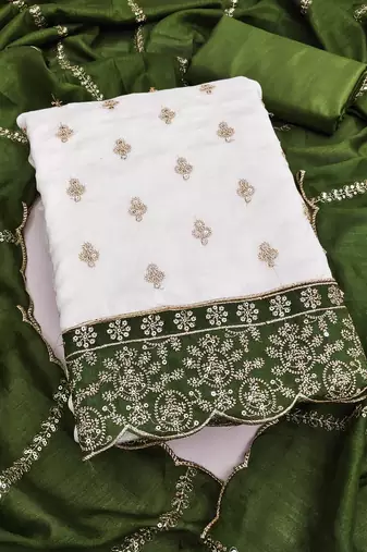 off white vichitra silk fancy partywear suit for girls
