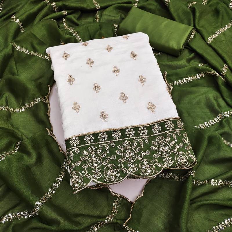 off white vichitra silk fancy partywear suit for girls