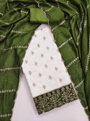 off white vichitra silk fancy partywear suit for girls 4