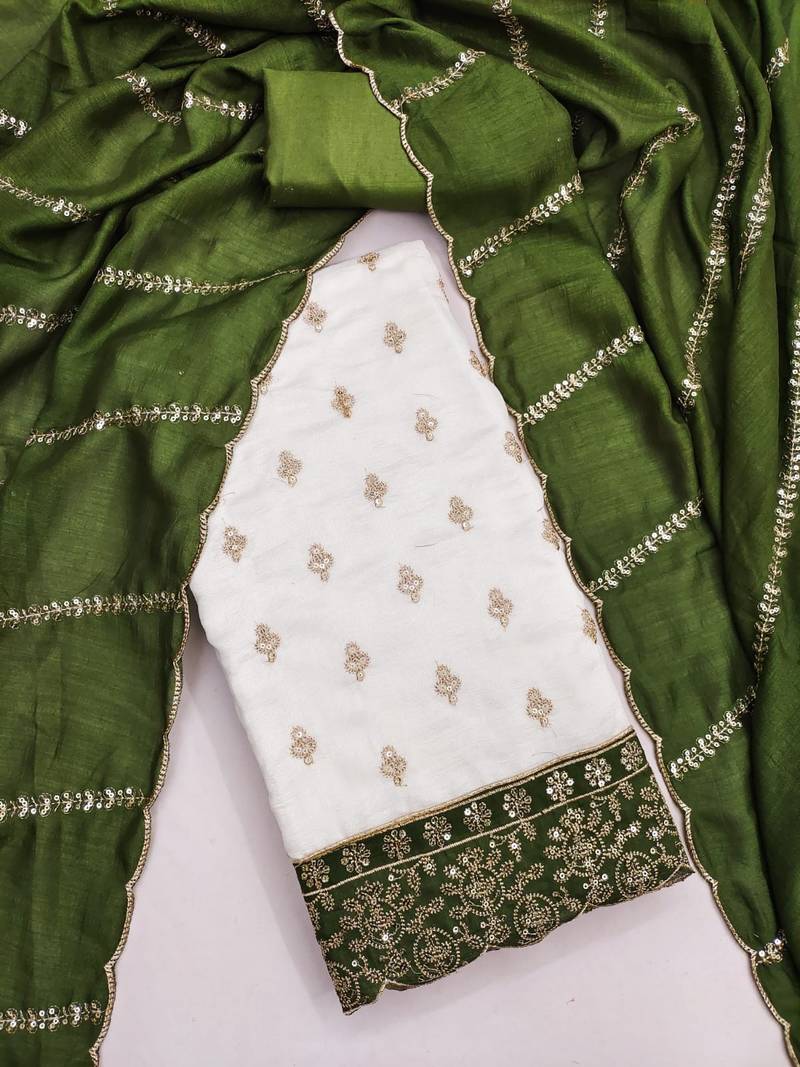 off white vichitra silk fancy partywear suit for girls