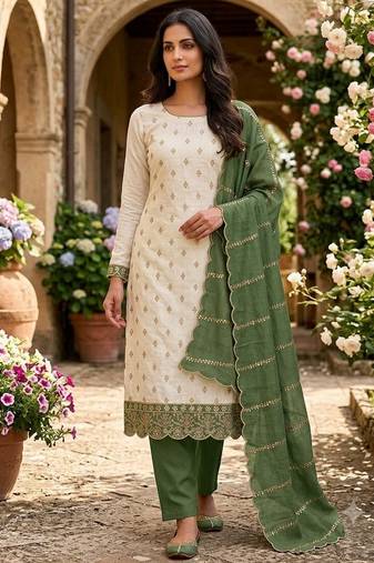 off white vichitra silk fancy partywear suit for girls