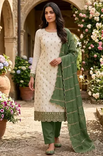 off white vichitra silk fancy partywear suit for girls