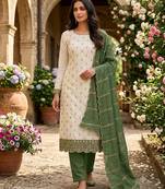 off white vichitra silk fancy partywear suit for girls
