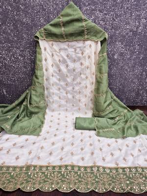 off white vichitra silk fancy partywear suit for girls 2