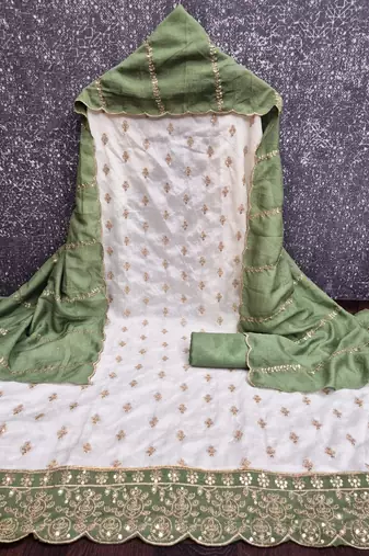 off white vichitra silk fancy partywear suit for girls