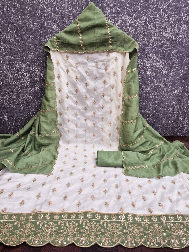 off white vichitra silk fancy partywear suit for girls