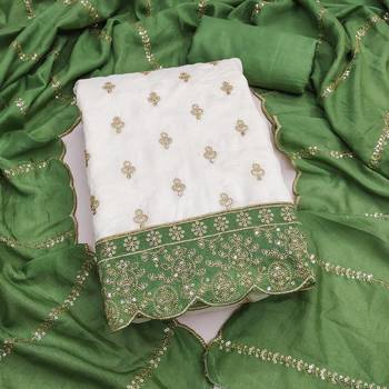 off white vichitra silk fancy partywear suit for girls 3