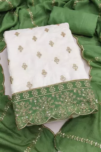 off white vichitra silk fancy partywear suit for girls
