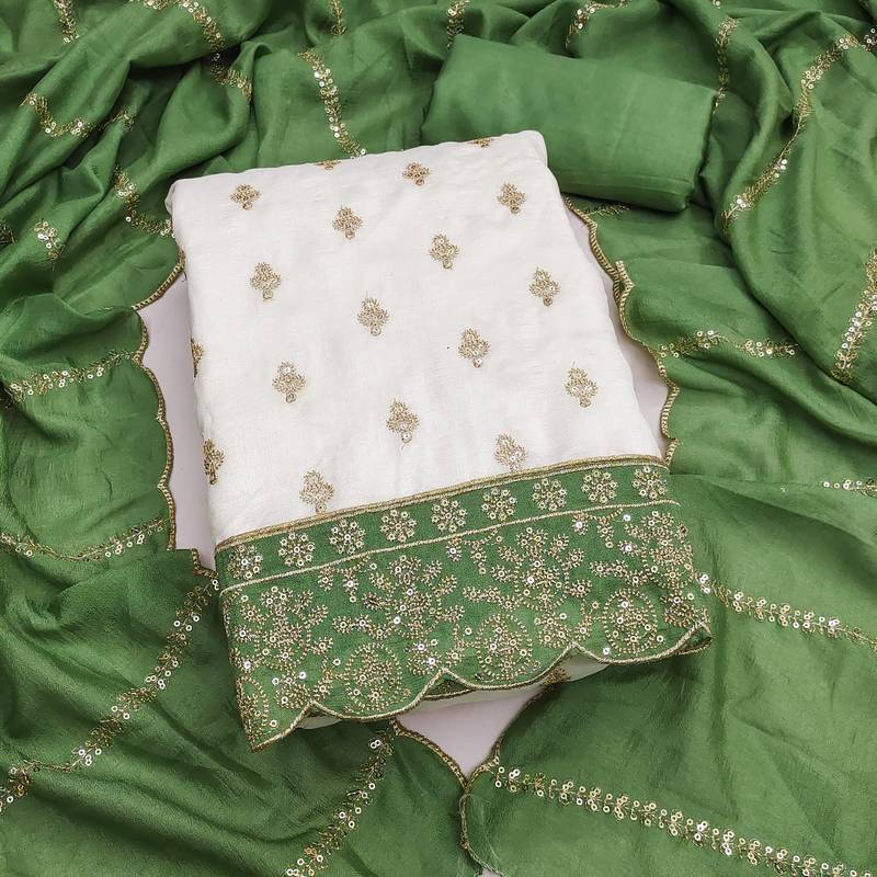 off white vichitra silk fancy partywear suit for girls
