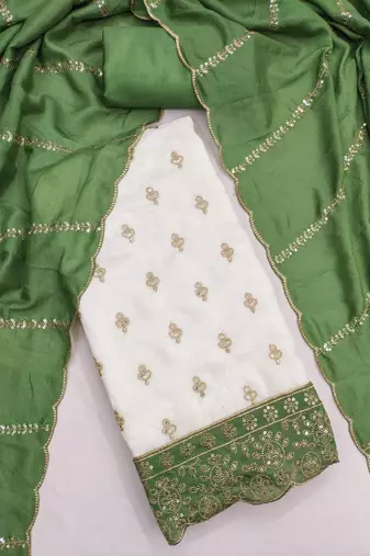 off white vichitra silk fancy partywear suit for girls