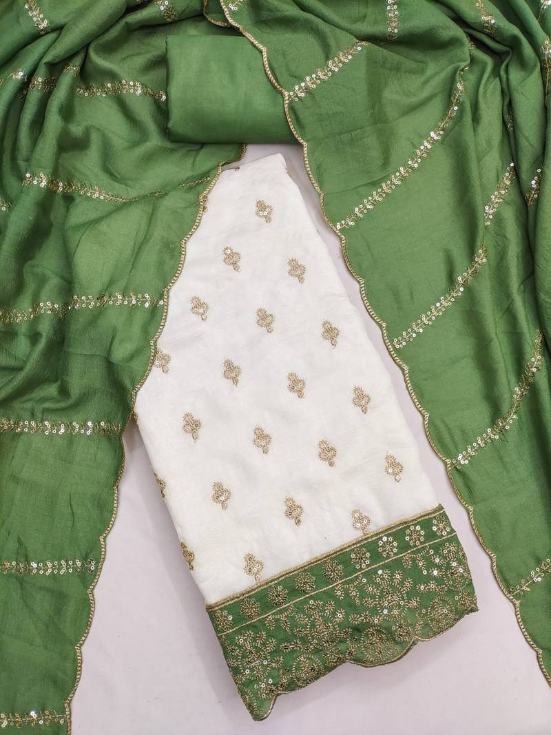 off white vichitra silk fancy partywear suit for girls