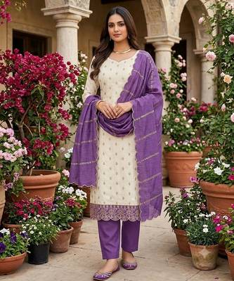 off white vichitra silk fancy partywear suit for girls 1