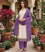 off white vichitra silk fancy partywear suit for girls