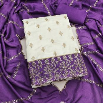 off white vichitra silk fancy partywear suit for girls 3